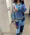 YANYAN KNITS Check Colorblock Sweatpants YYK-YYW23-0183-LAN Blue YYK-YYW23-0182